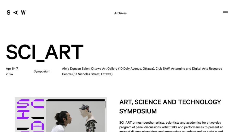 SCI_ART 2024 symposium page showing event title, date, venue and visual identity