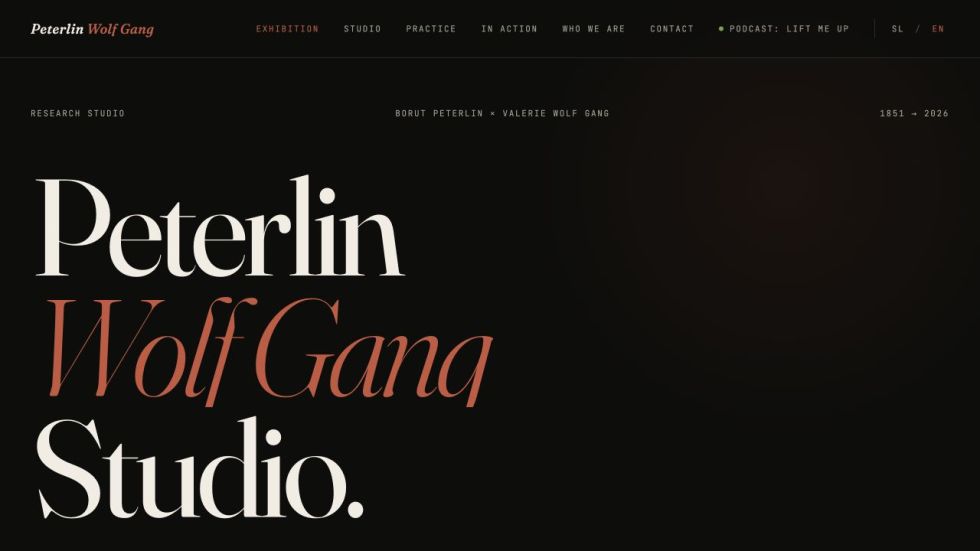 Peterlin Wolf Gang Studio website homepage introducing the research studio founded by Borut Peterlin and Valerie Wolf Gang